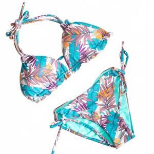 NEW SABZ SWIMWEAR women's floral aqua bikini set in teal